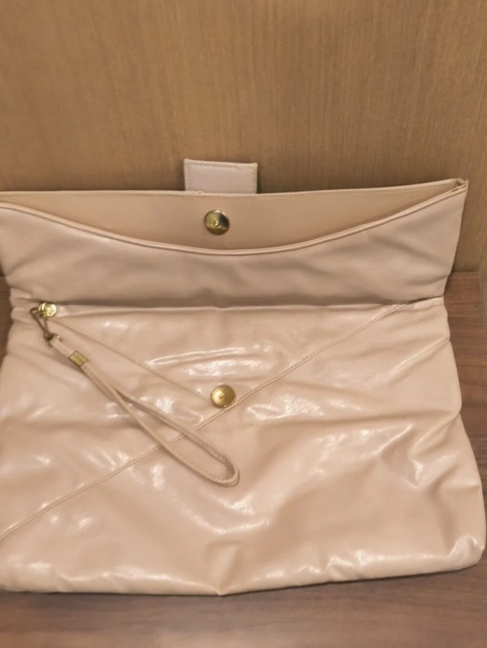 Vintage 1980s Beige Fold-Over Wristlet Clutch - Neutral Women's Bag